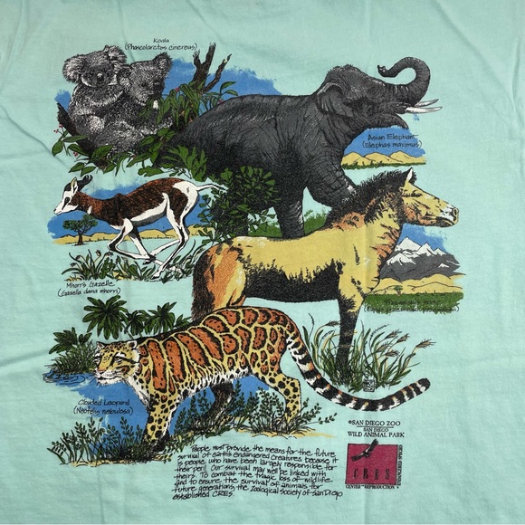 Vintage 90’s Teal CRES Zoological Soceity San Diego T-Shirt Single Stitch Sz L - Picture 7 of 9